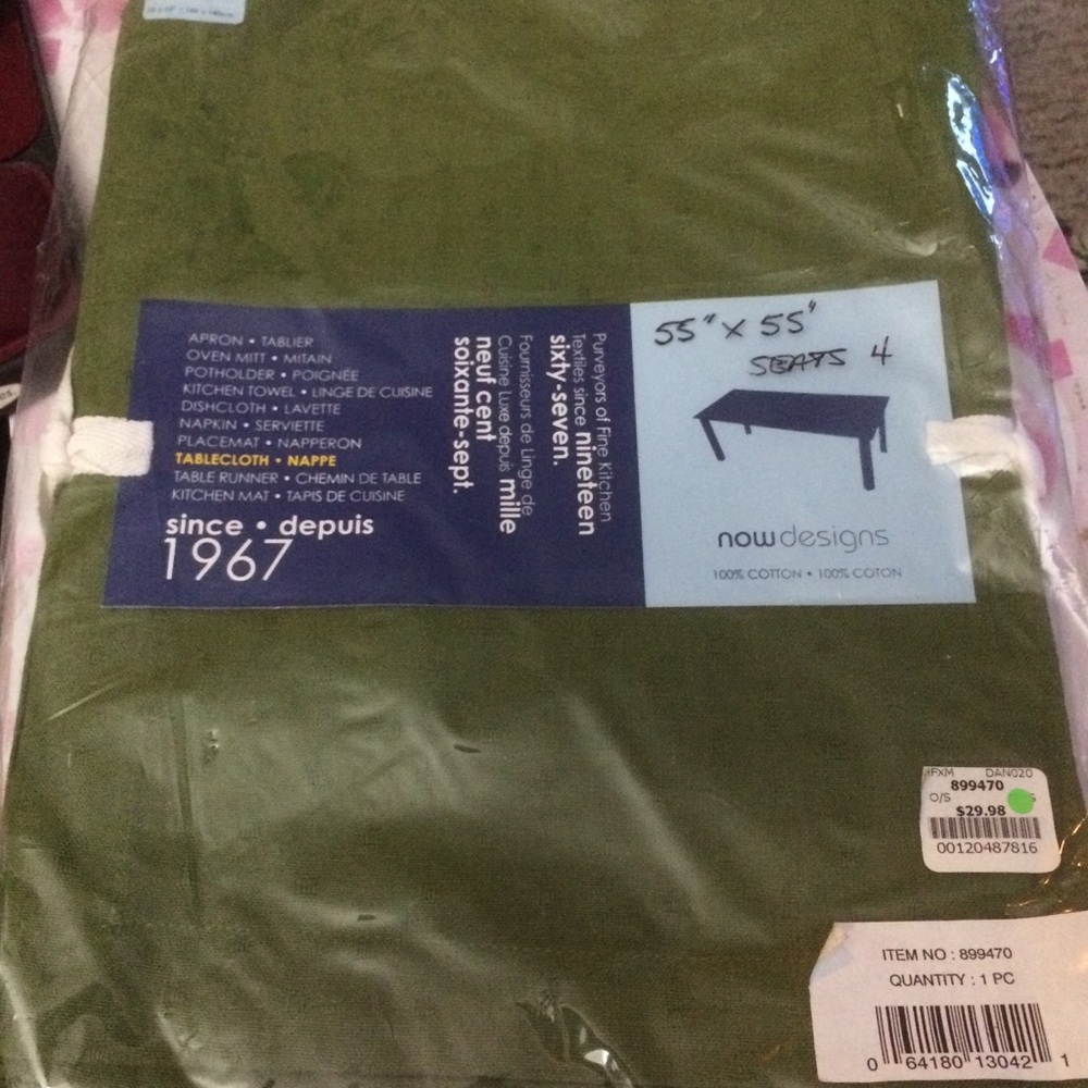 NWT Cotton Tablecloth 55in x55in